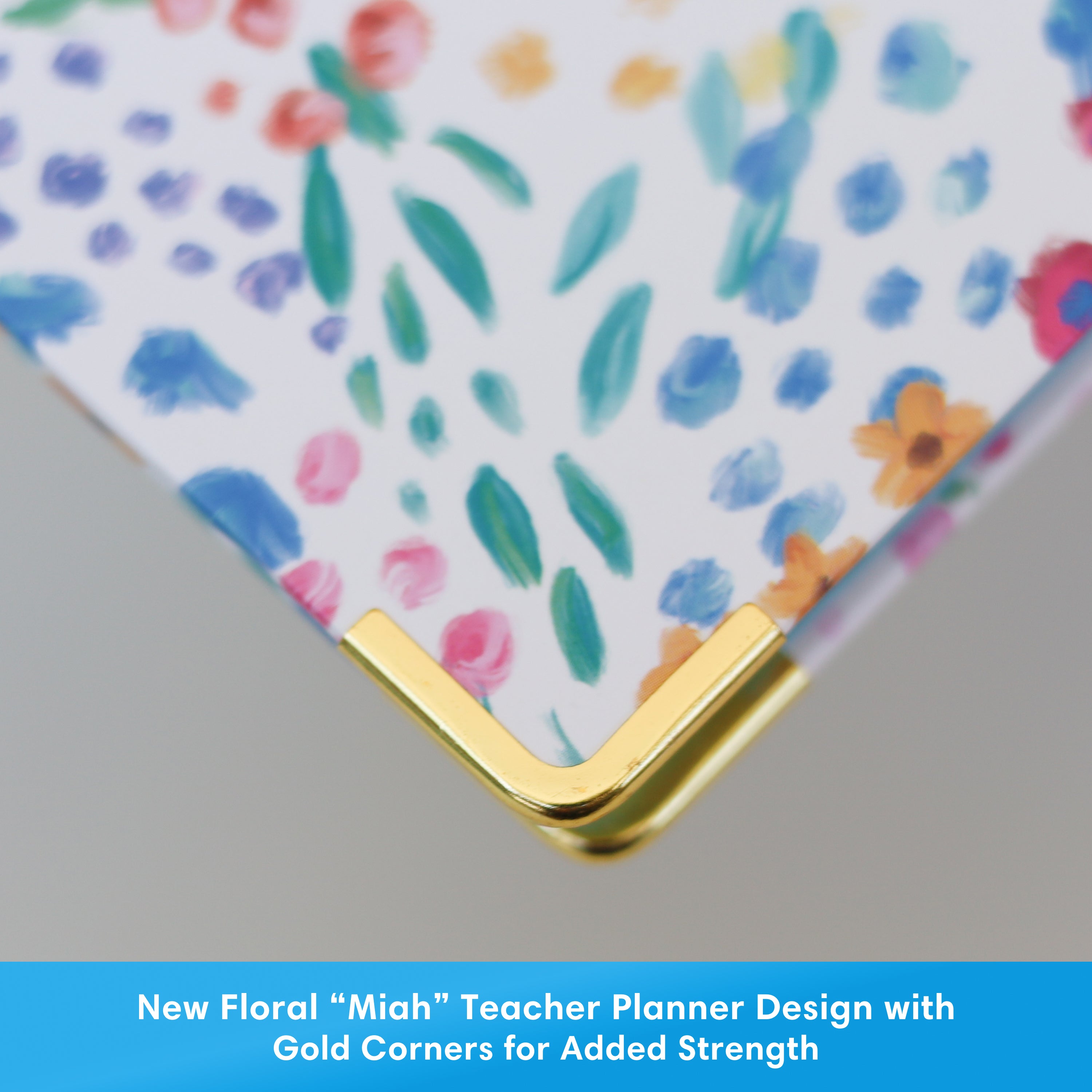 high definition photo of the planner printed with quality hard cover and gold corner accents.