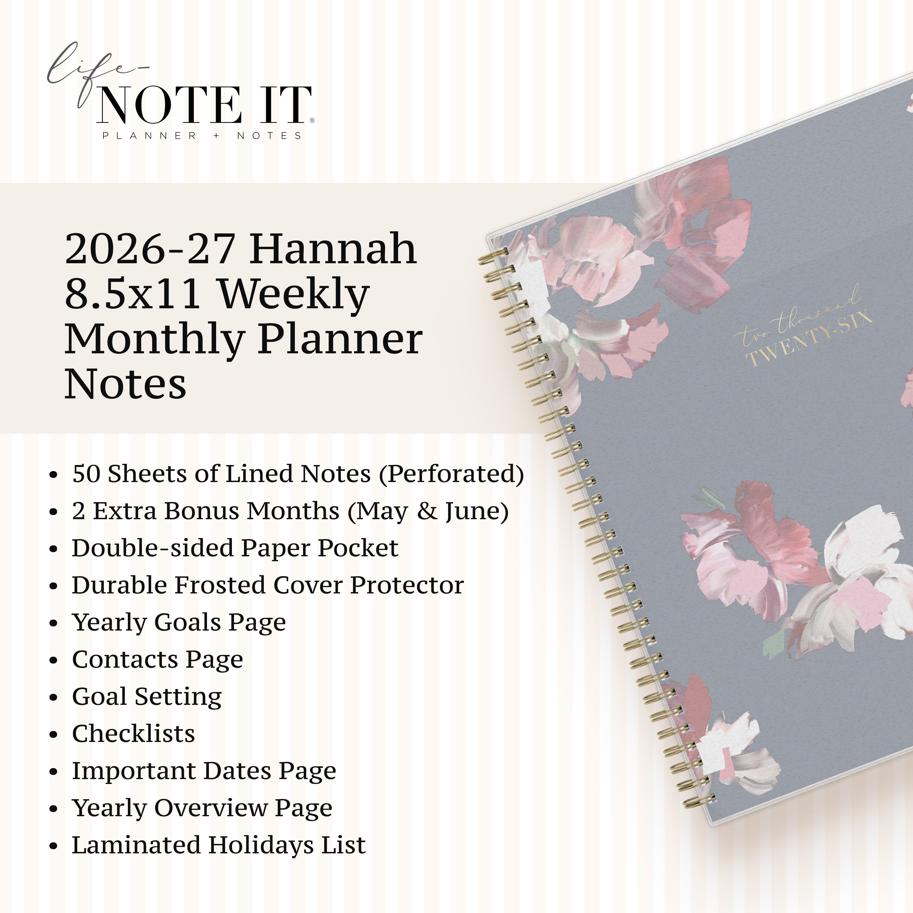 the academic planner features lots of content pages in addition to your monthly and weekly pages, yearly goals, contacts page