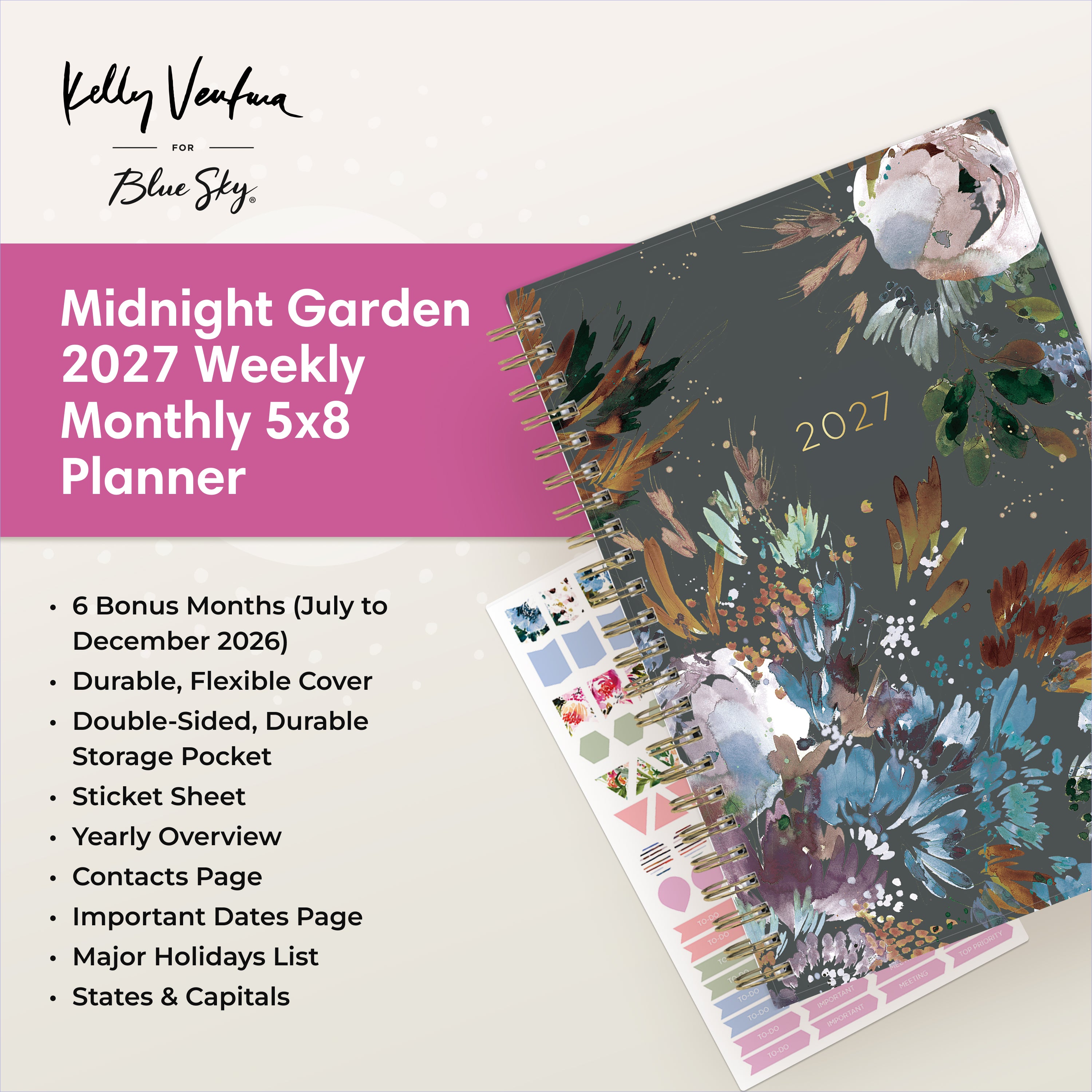 planner featuring bonus content like yearly overview, important dates, holidays, states and capitals