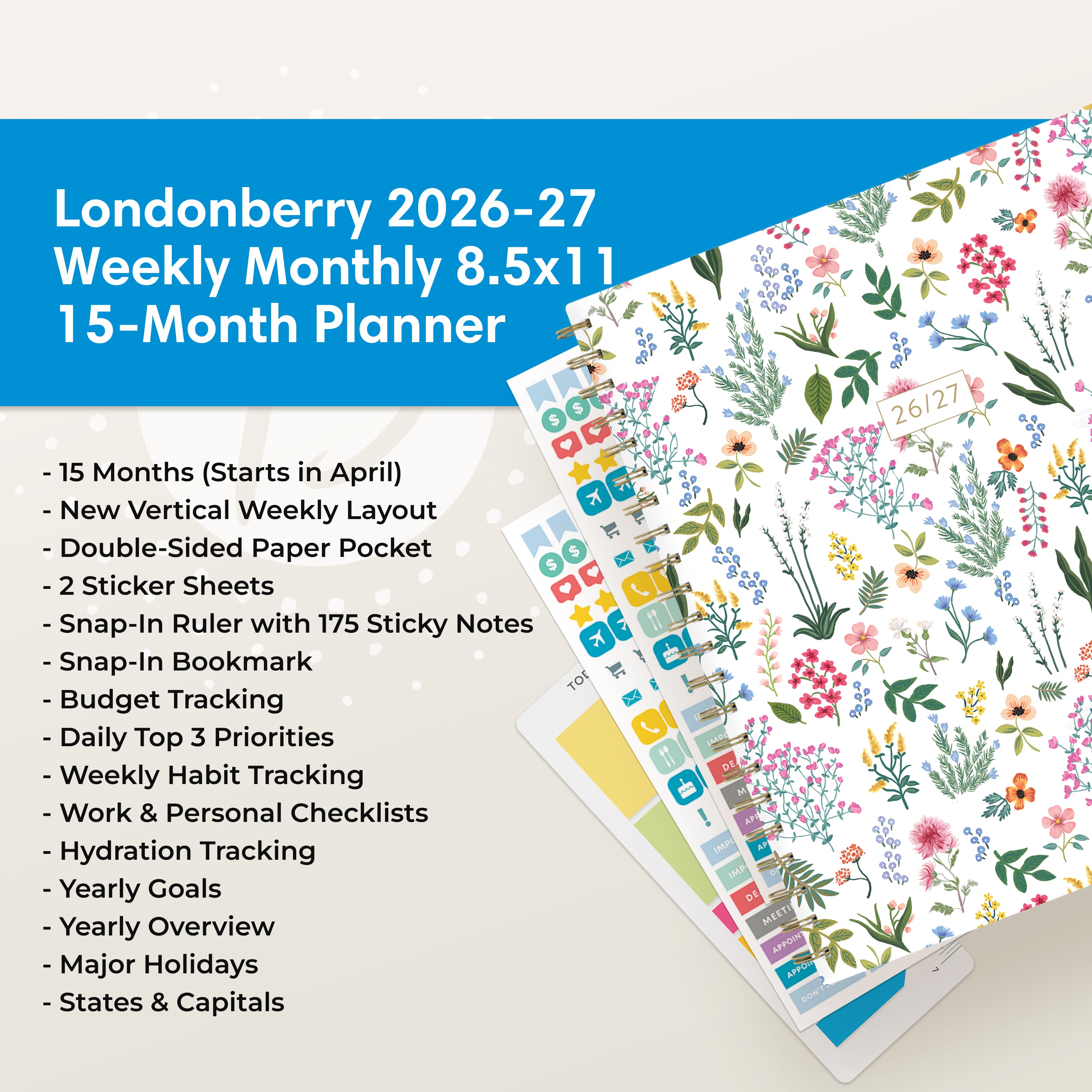 the academic planner features lots of content pages in addition to your monthly and weekly pages, yearly goals, contacts page