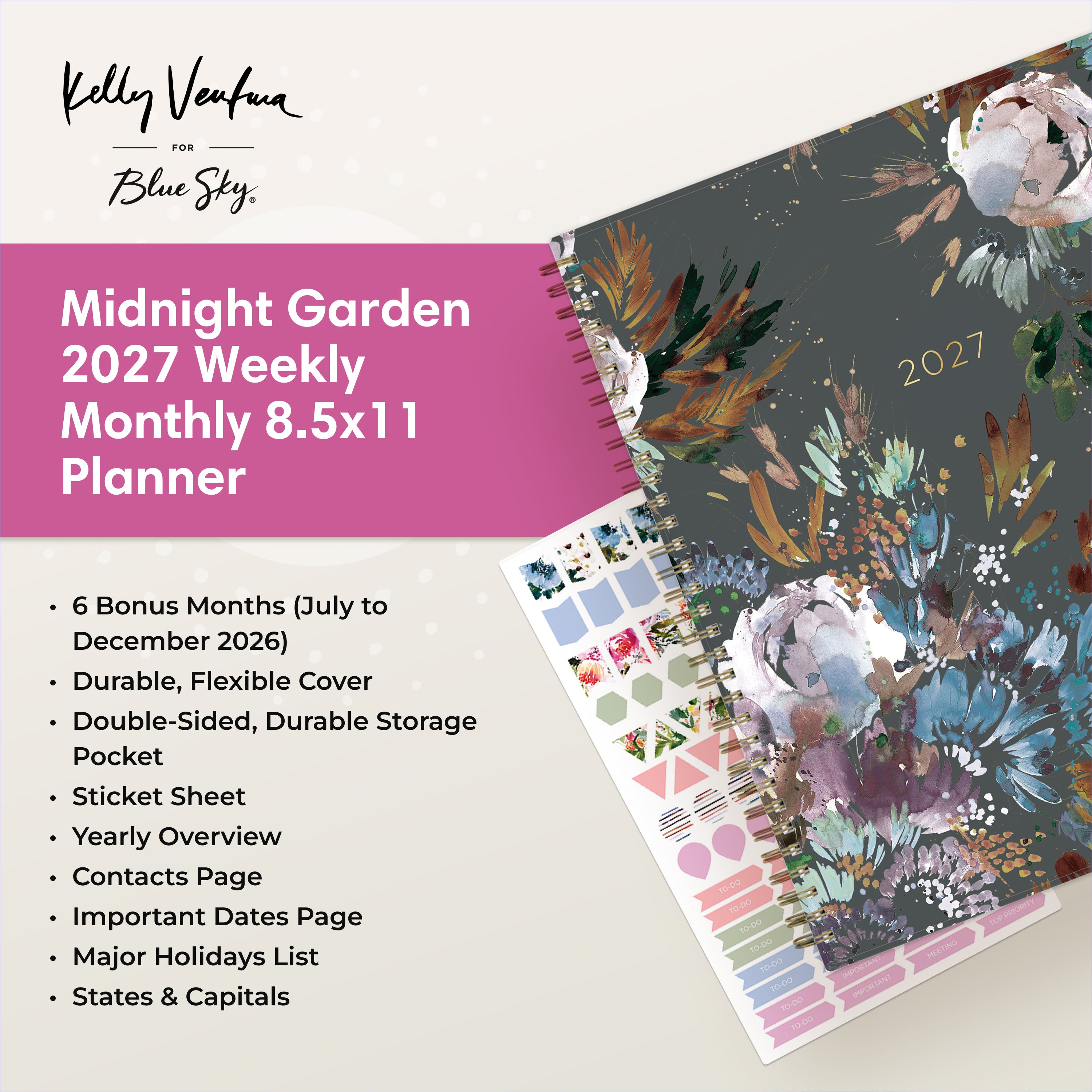 planner featuring bonus content like yearly overview, important dates, holidays, states and capitals