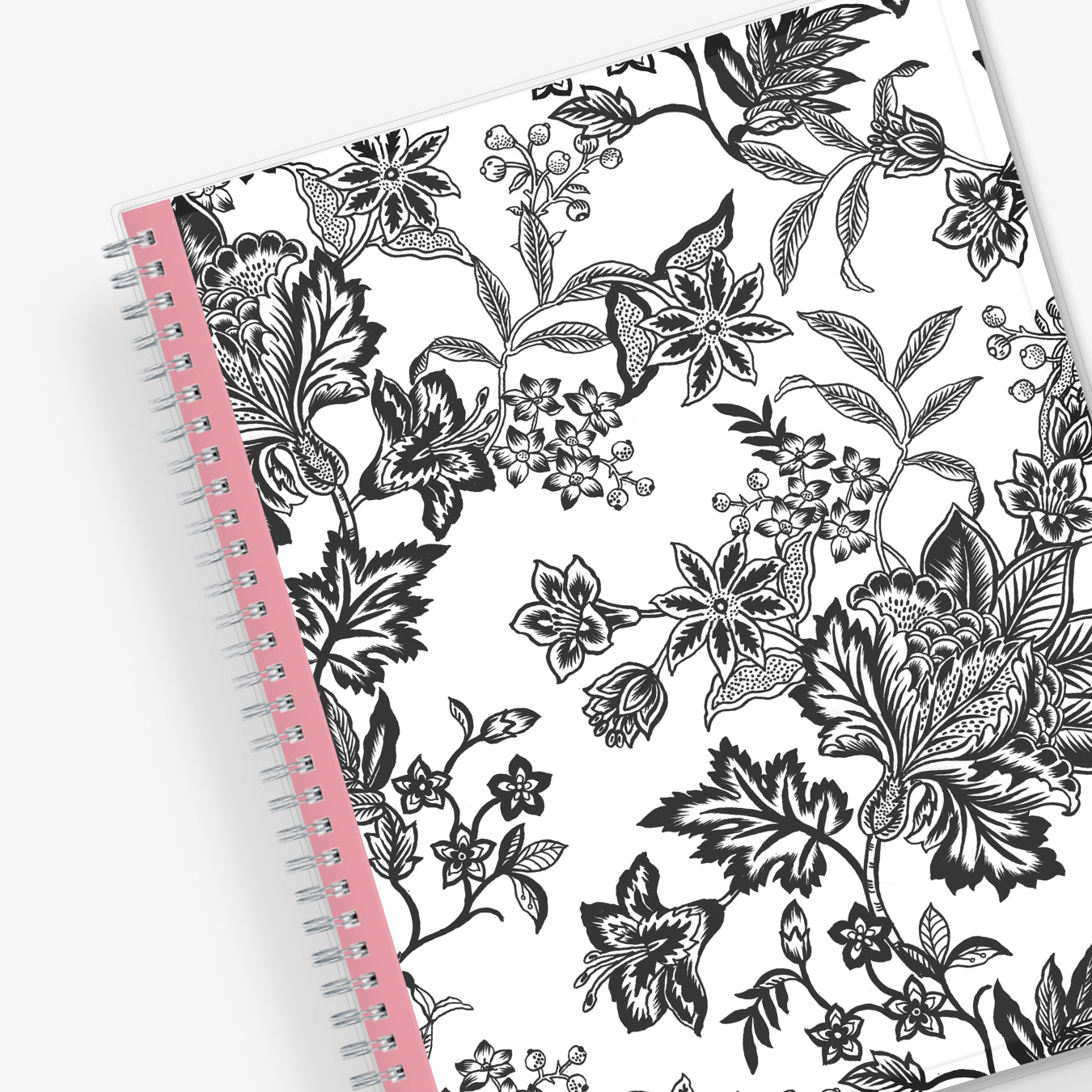 2024 weekly and monthly planner from Blue Sky featuring a floral pattern in black and white with twin silver wire-o binding and compact 8.5x11 size