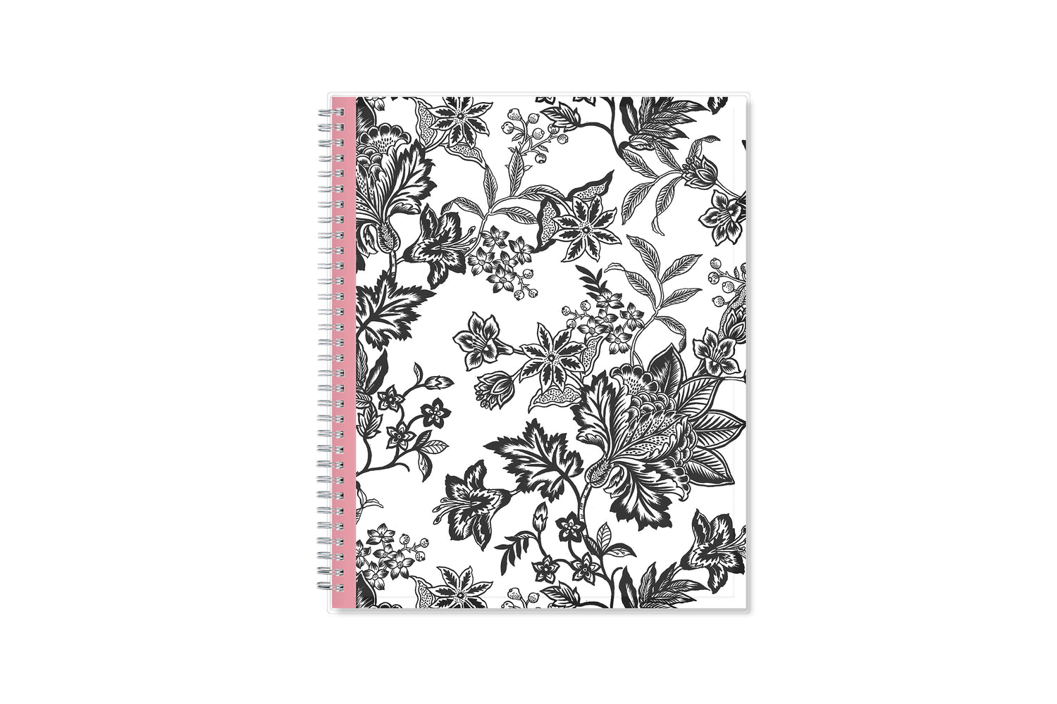 2024 weekly and monthly planner from Blue Sky featuring a floral pattern in black and white with twin silver wire-o binding and compact 8.5x11 size
