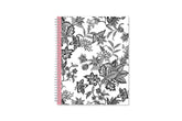 2024 weekly and monthly planner from Blue Sky featuring a floral pattern in black and white with twin silver wire-o binding and compact 8.5x11 size