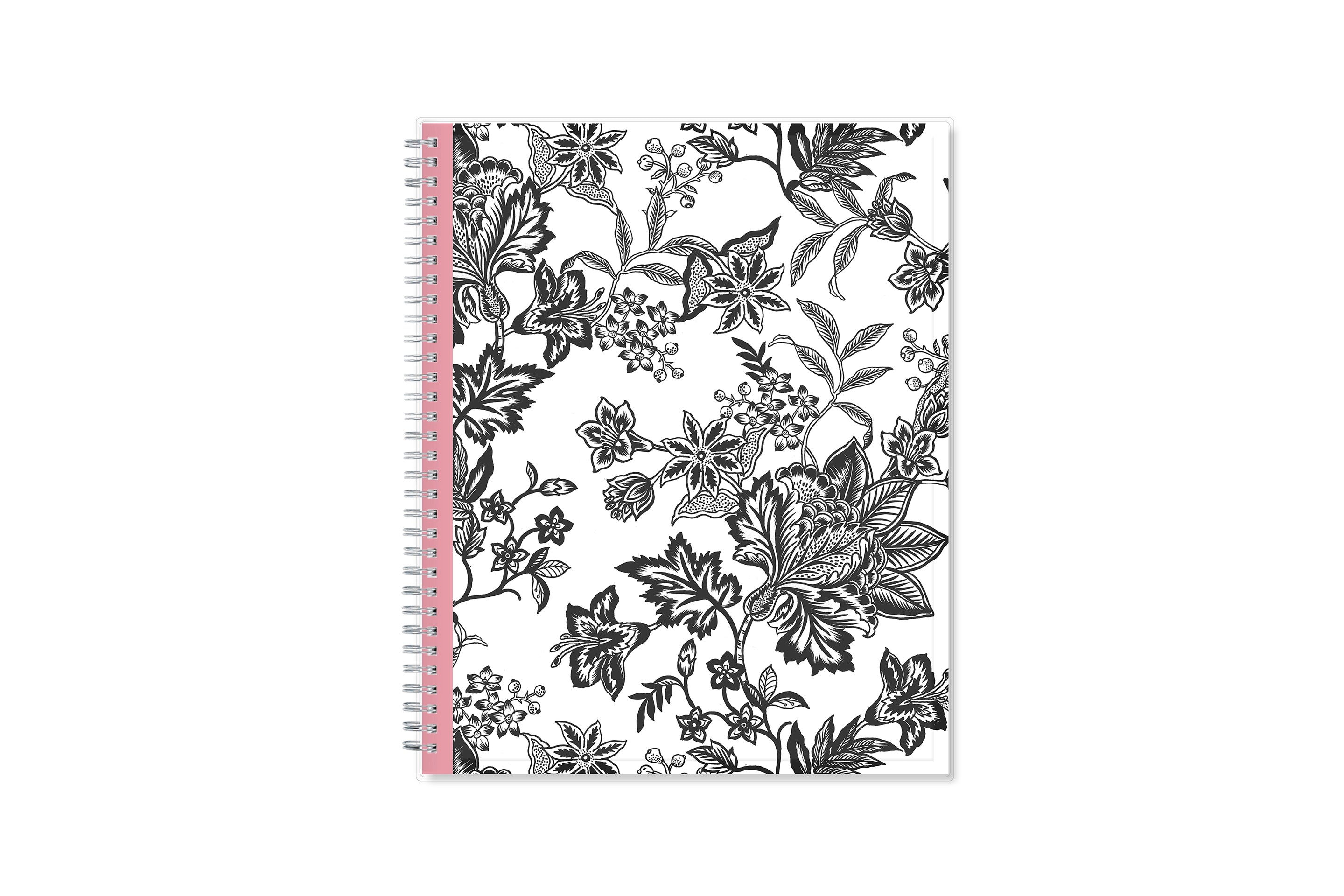 2024 weekly and monthly planner from Blue Sky featuring a floral pattern in black and white with twin silver wire-o binding and compact 8.5x11 size