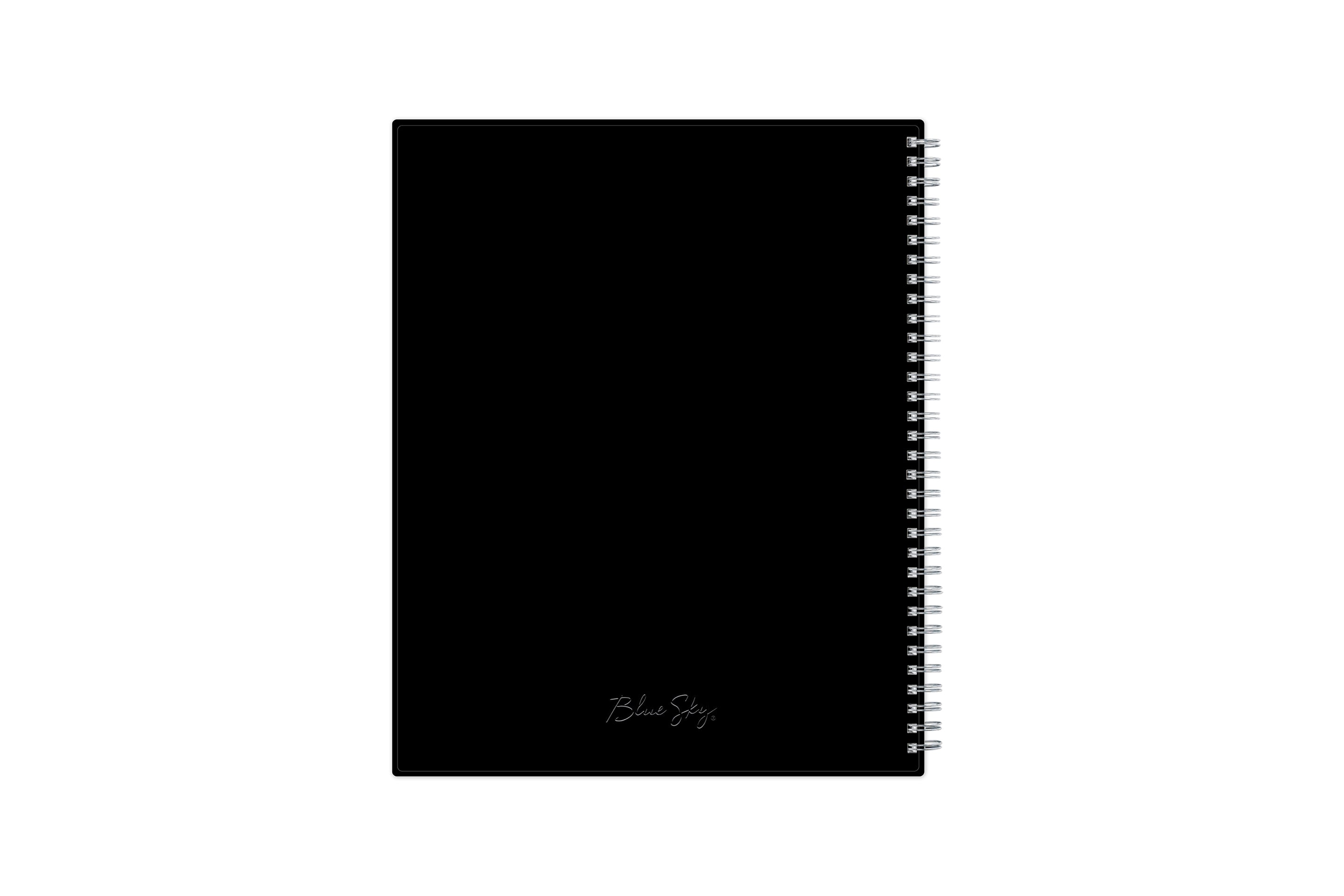 January 2024 to December 2024 weekly planner featuring a solid flexible black back cover, silver twin wire-o, and a compact 8.5x11 size planner