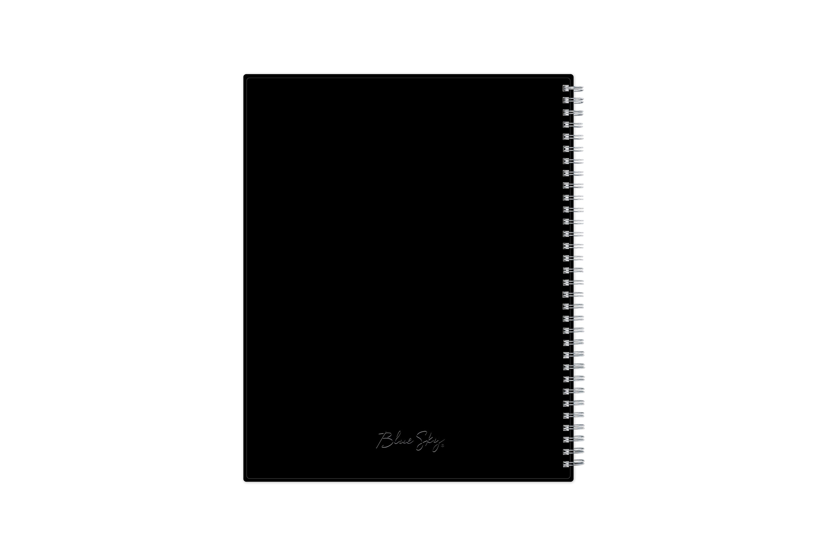 January 2025 to December 2025 weekly planner featuring a solid flexible black back cover, silver twin wire-o, and a compact 8.5x11 size planner