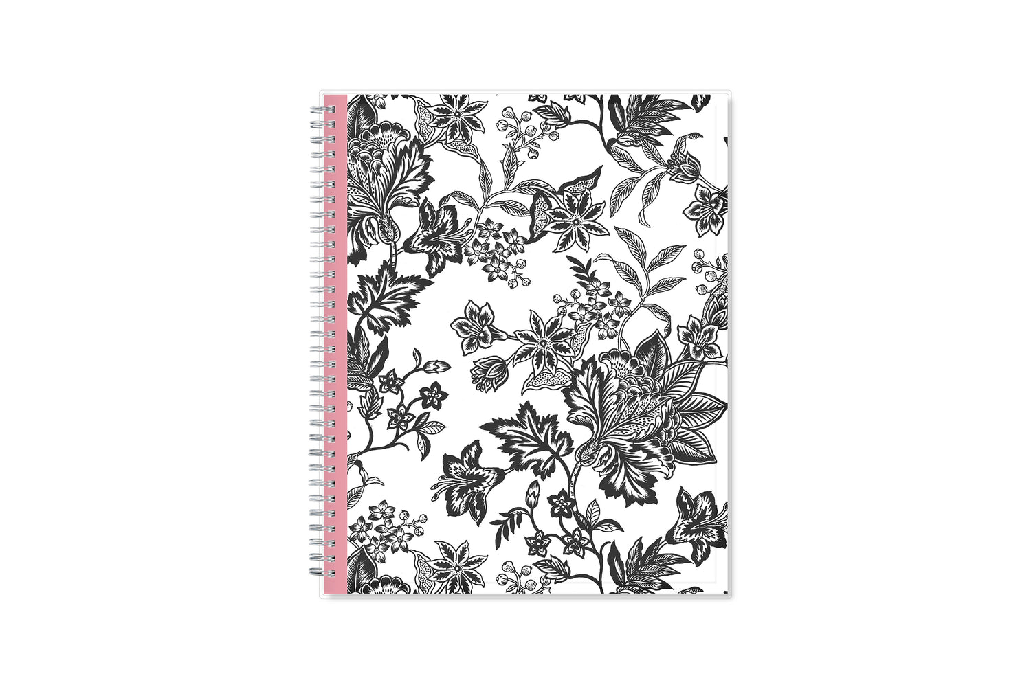 2025 weekly and monthly planner from Blue Sky featuring a floral pattern in black and white with twin silver wire-o binding and compact 8.5x11 size