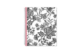 2025 weekly and monthly planner from Blue Sky featuring a floral pattern in black and white with twin silver wire-o binding and compact 8.5x11 size