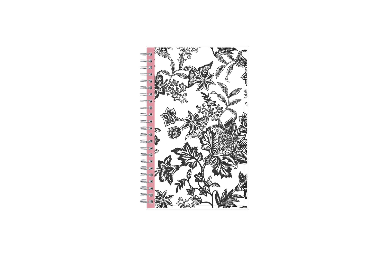 2024 weekly and monthly planner from Blue Sky featuring a floral pattern in black and white with twin silver wire-o binding and compact 5x8 size