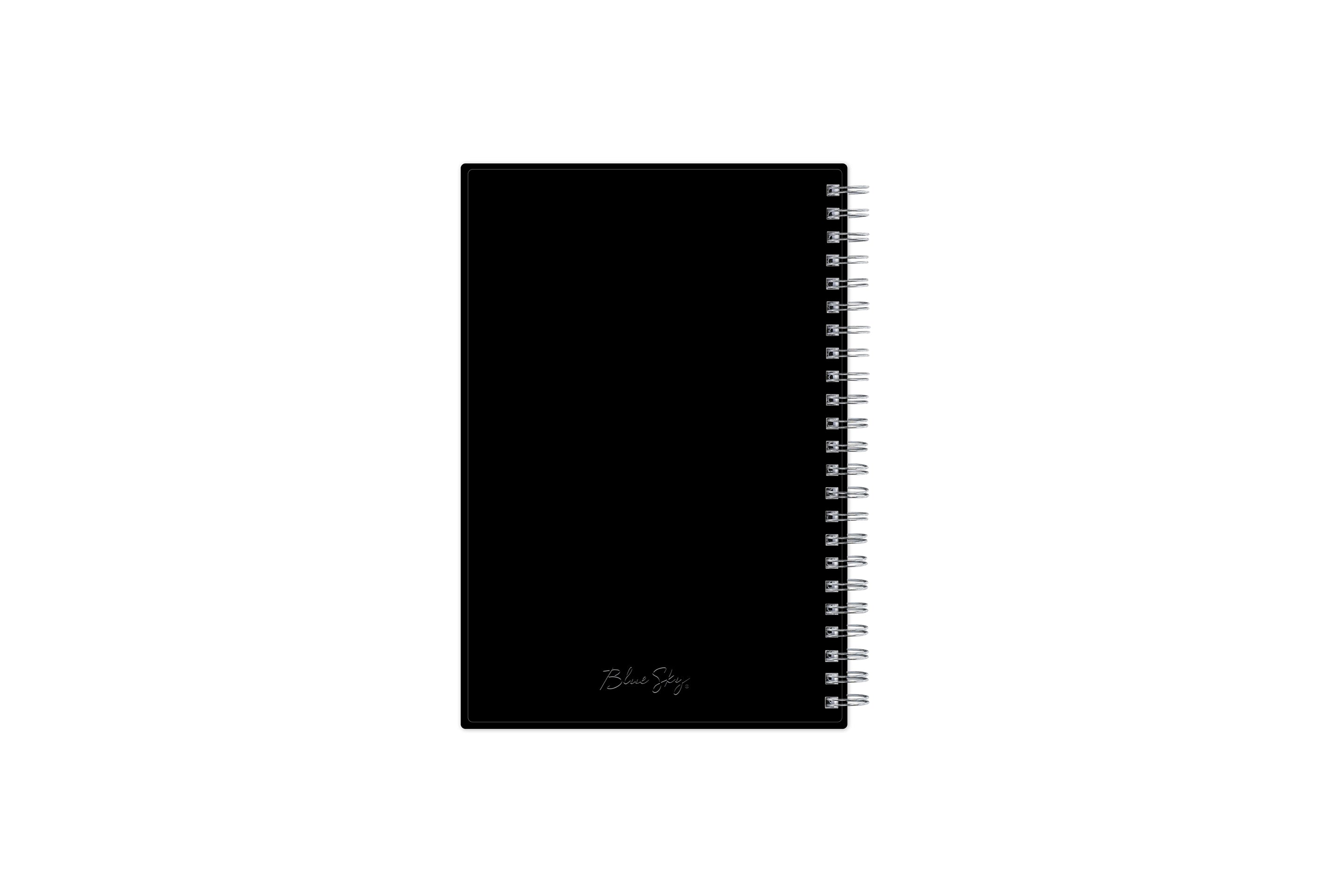 January 2025 to December 2025 weekly planner featuring a solid flexible black back cover, silver twin wire-o, and a compact 5x8 size planner
