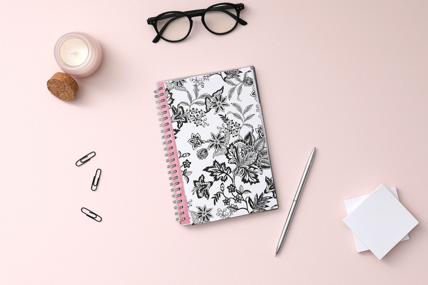 2025 weekly and monthly planner from Blue Sky featuring a floral pattern in black and white with twin silver wire-o binding and compact 5x8 size