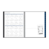 yearly overview featuring 2027 and 2028 with contacts pages and navy blue monthly tabs storage pocket