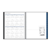 yearly overview featuring 2027 and 2028 with contacts pages and navy blue monthly tabs and storage pocket