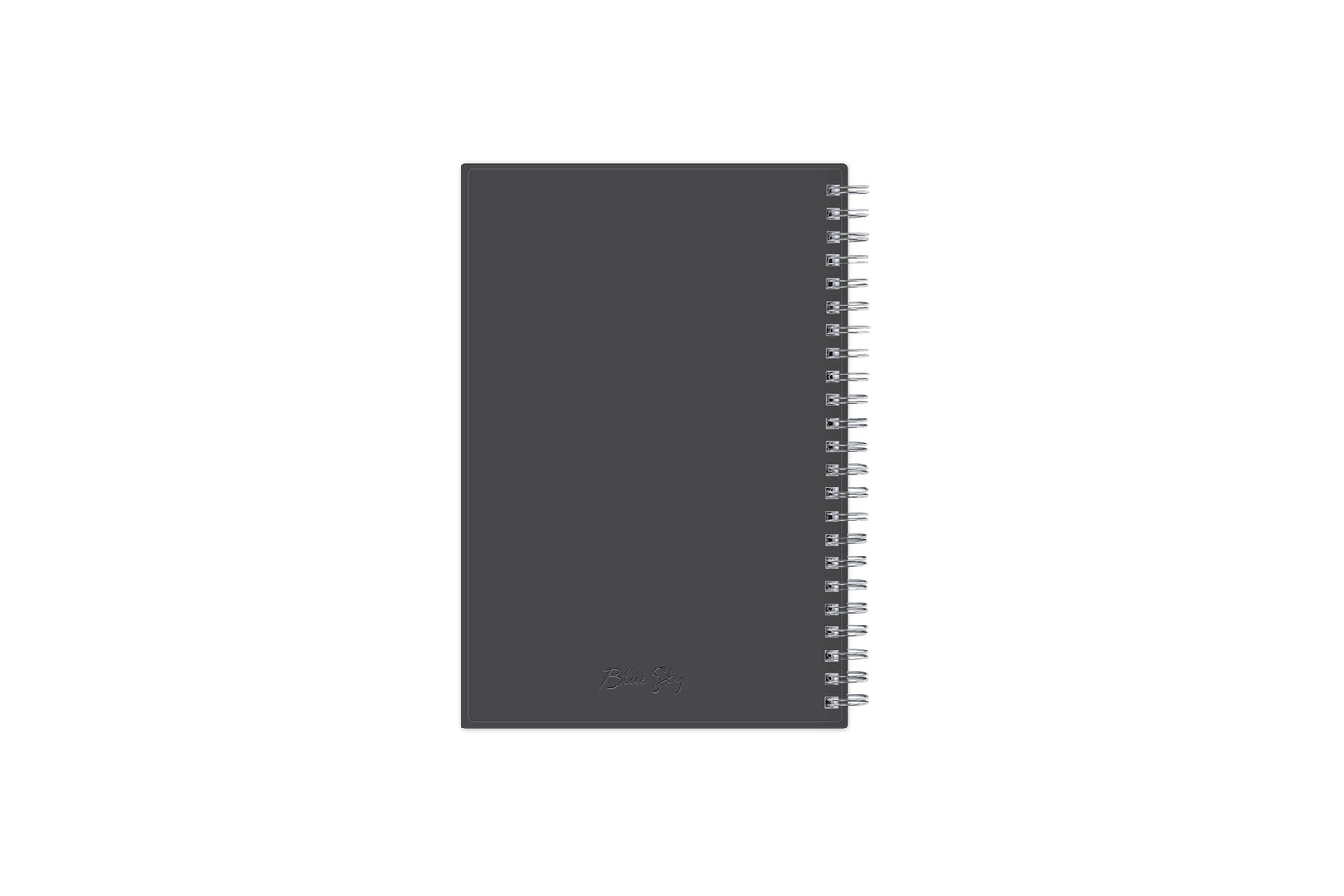 January 2025 - December 2025 weekly monthly planner featuring a charcoal back cover design and silver twin wire-o binding