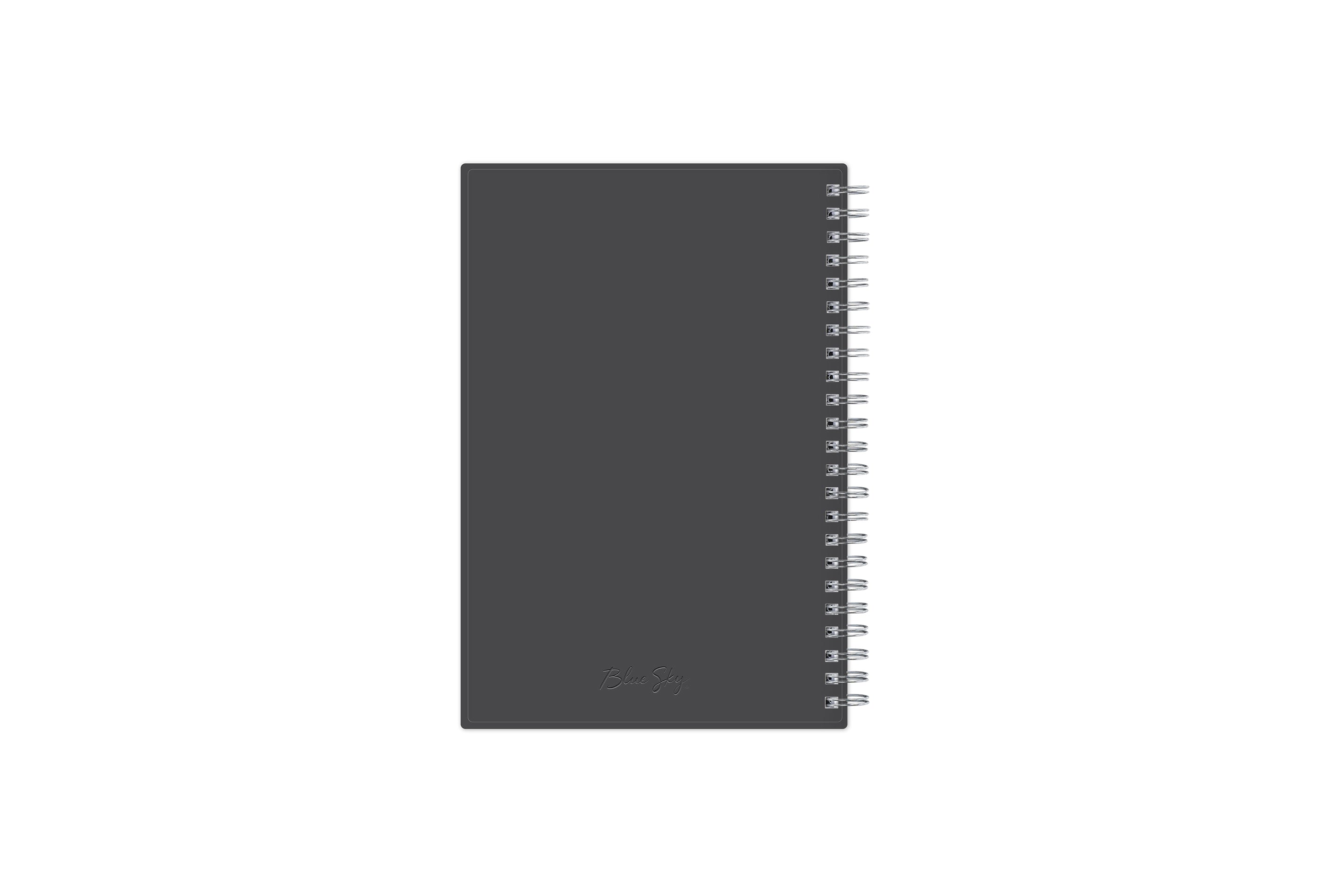 January 2025 - December 2025 weekly monthly planner featuring a charcoal back cover design and silver twin wire-o binding