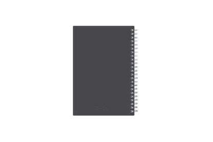 January 2024 - December 2024 weekly monthly planner featuring a charcoal back cover design and silver twin wire-o binding