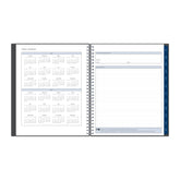 yearly overview featuring 2027 and 2028 with contacts pages and navy blue monthly tabs and owners contact page