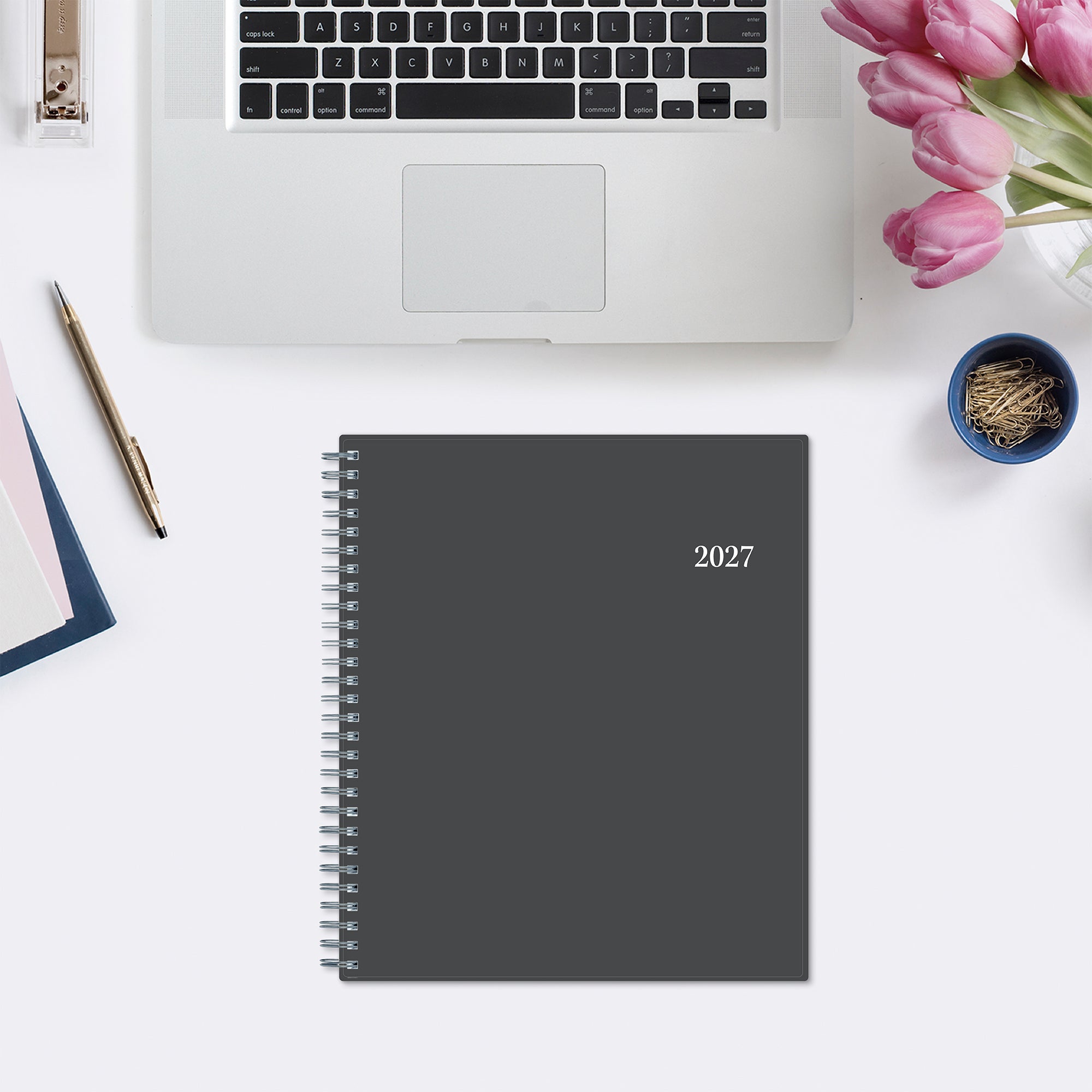 january 2027 to december 2027 planner featuring a charcoal front cover with monthly format