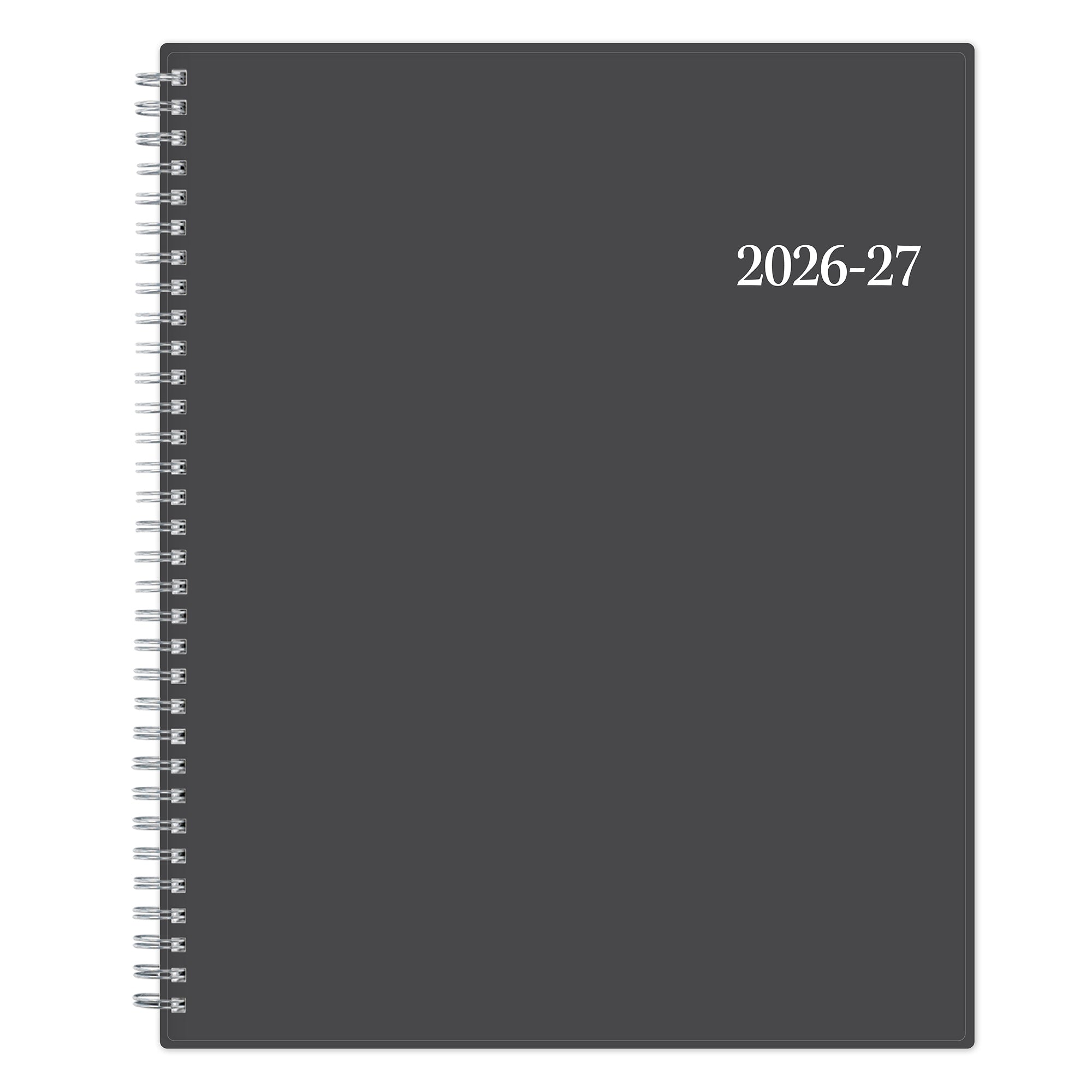 Gray planner with spiral binding and &