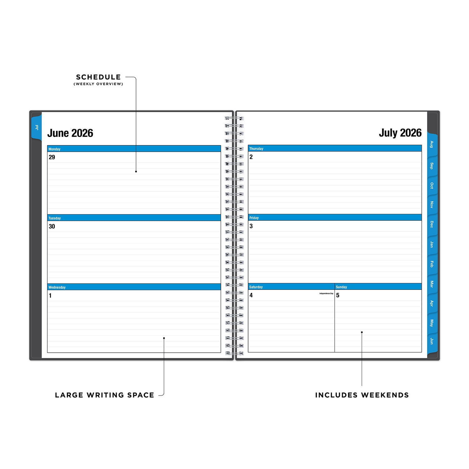 2026-2027 weekly spread featuring ample writing space, bullet points, to do-list.
