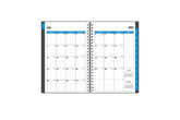 weekly monthly academic professional planner featuring a monthly spread with lined writing space, reference calendars, notes section and silver twin wire-o binding in 8.5x11