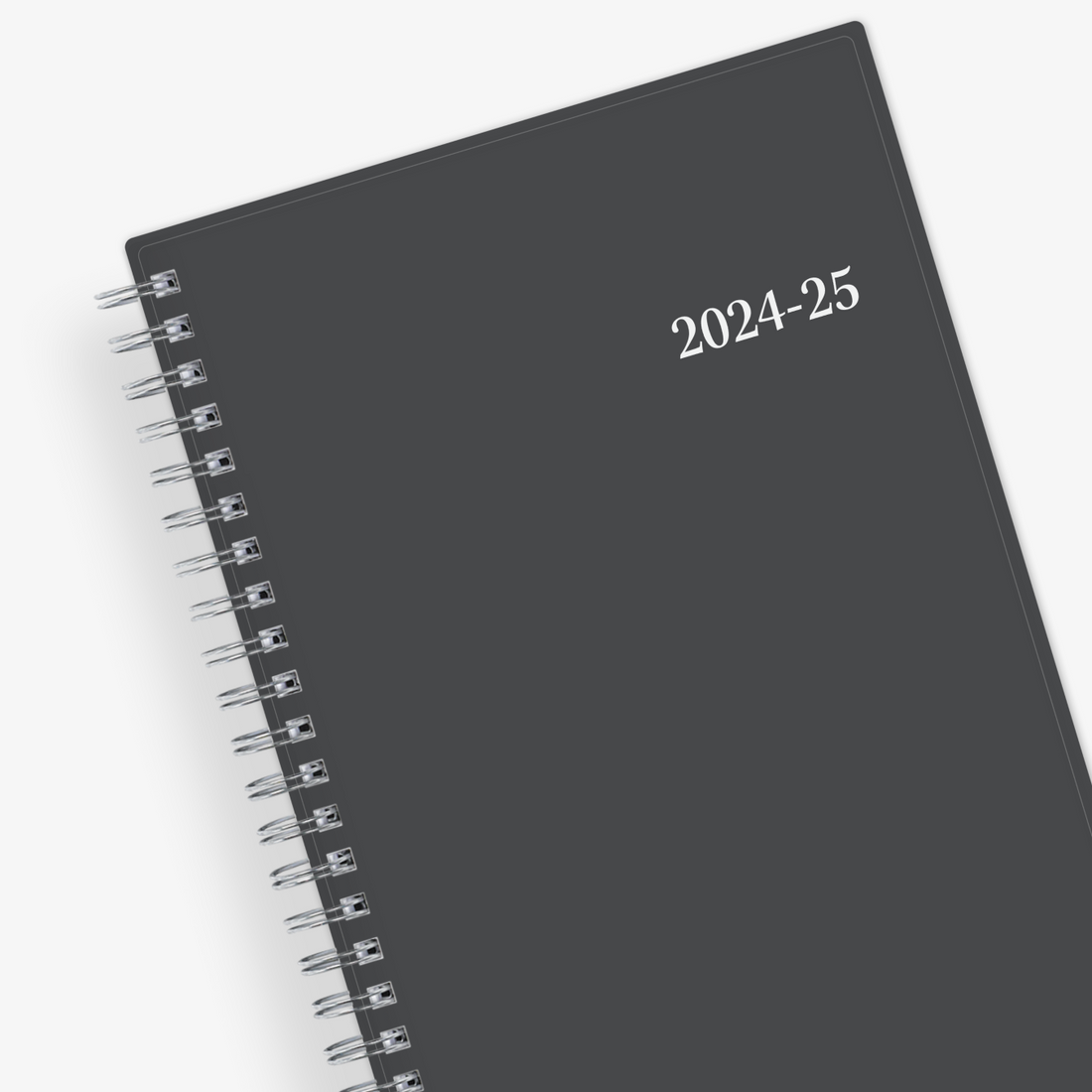 monthly academic professional planner featuring a solid charcoal cover and silver twin wire-o binding in 8.5x11