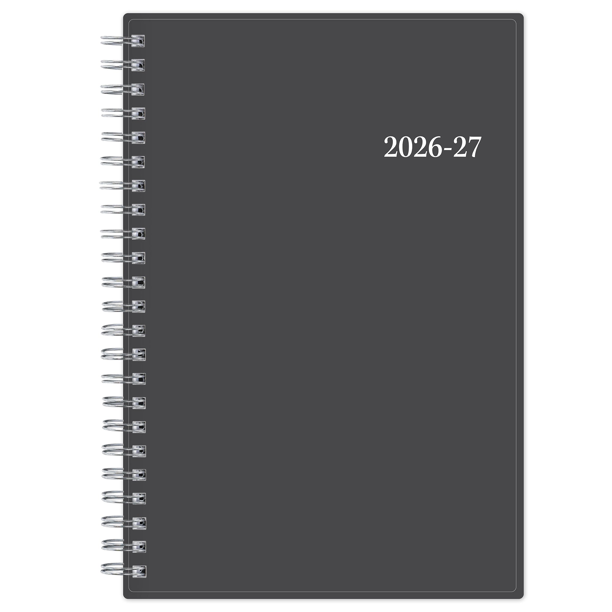 Gray planner with spiral binding and &
