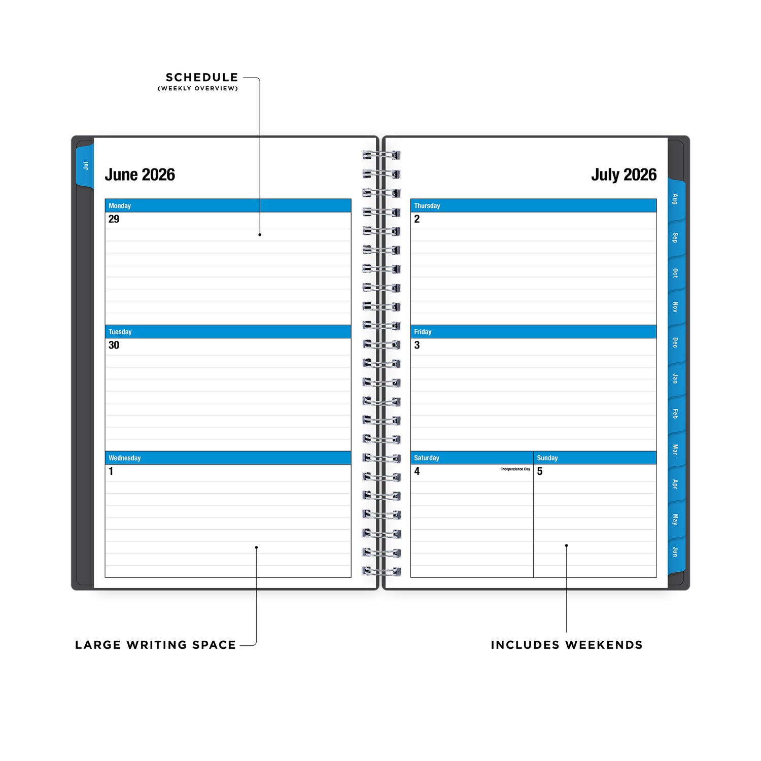 2026-2027 weekly spread featuring ample writing space, bullet points, to do-list.
