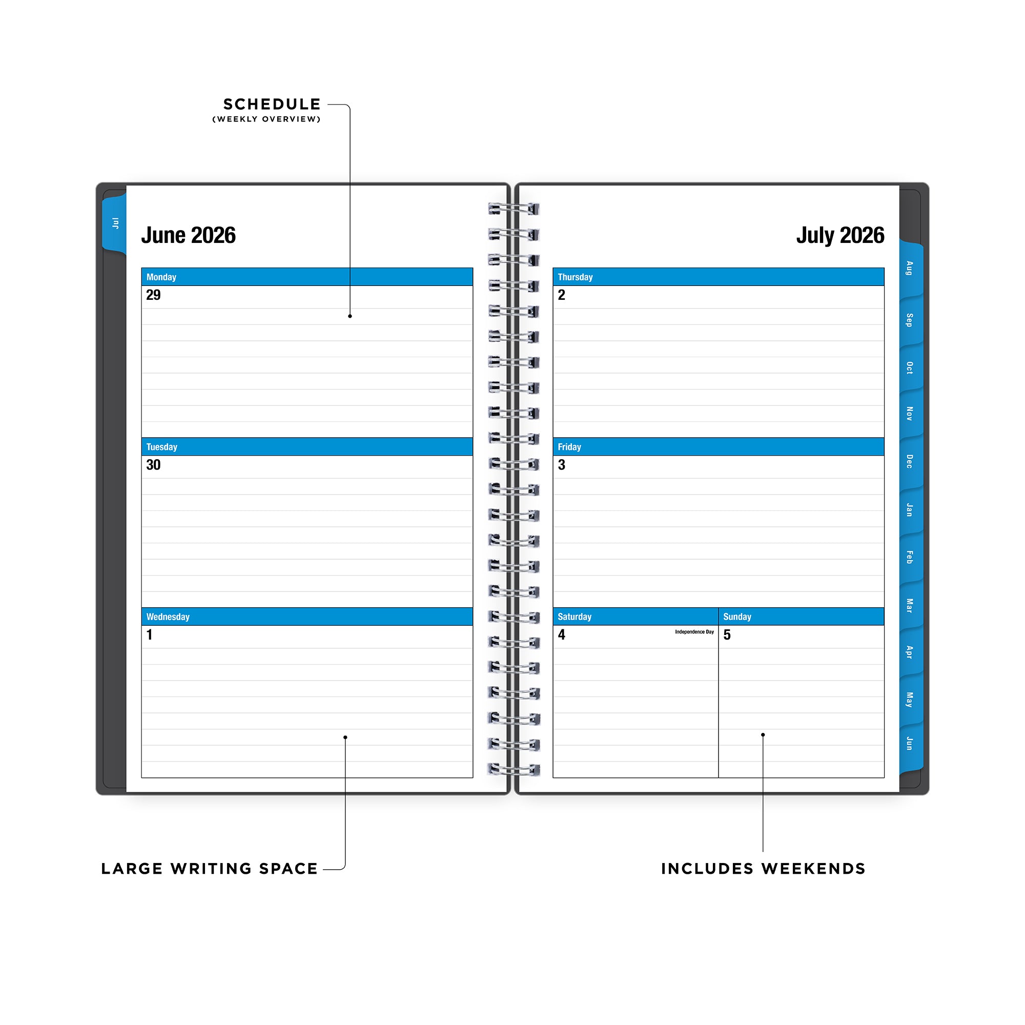 2026-2027 weekly spread featuring ample writing space, bullet points, to do-list.

