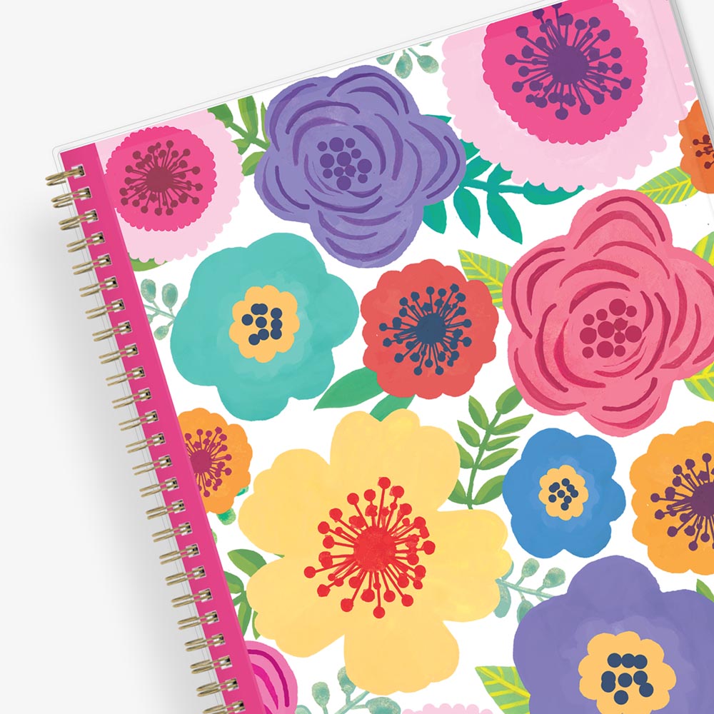 academic weekly monthly planner featuring a floral front cover and twin wire-o binding