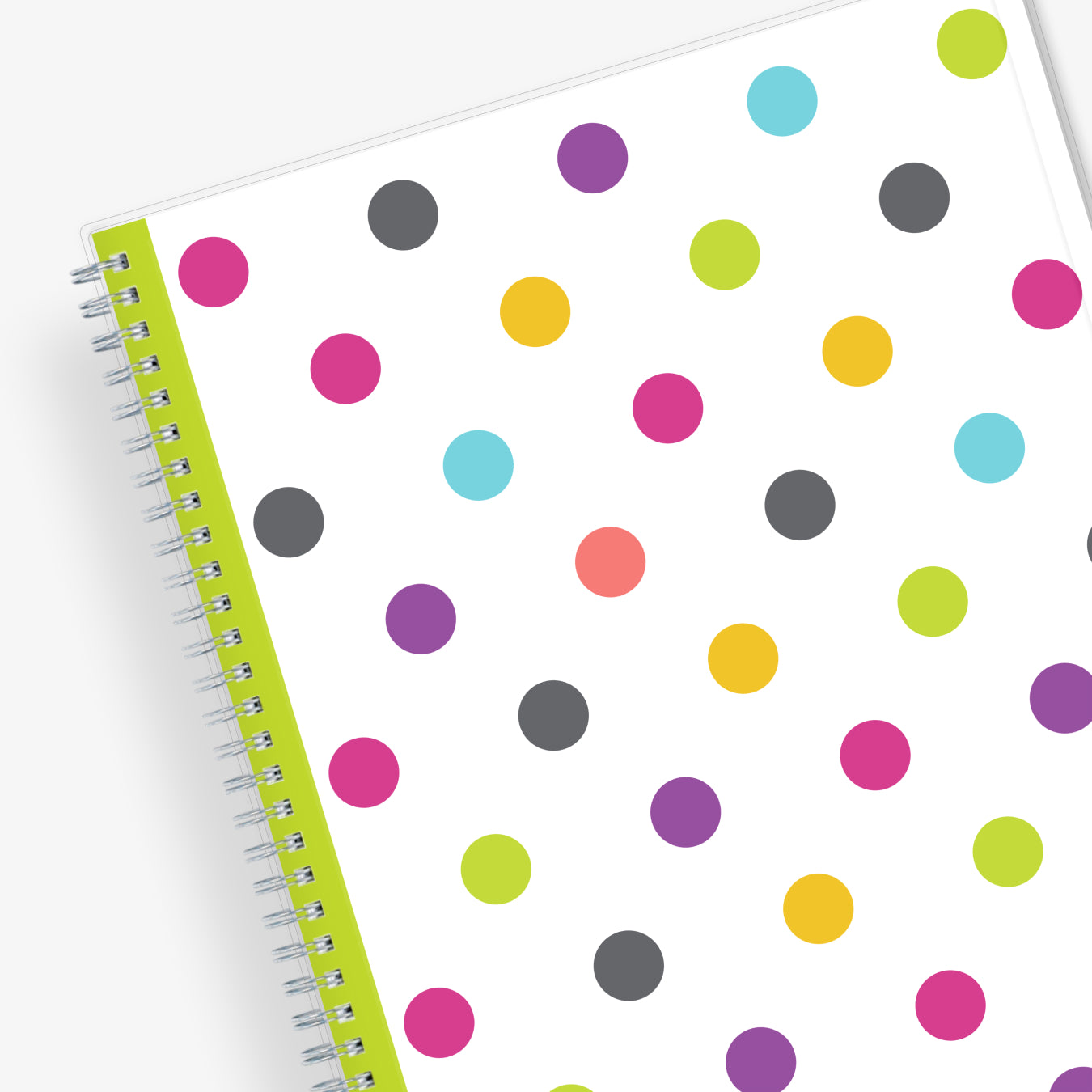 academic teacher lesson planner purple, gold, black, green, and blue dots in 8.5x11 planner size for 2024-2025 academic year