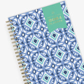 January 2024 - December 2024 weekly monthly planner featuring a geometric tile front cover design and silver gold wire-o binding 5x8 size