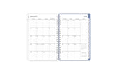 January 2025 - December 2025 weekly monthly planner featuring a monthly spread boxes for each day, lined writing space, notes section, reference calendars, and mint blue monthly tabs with white text in 5x8 size