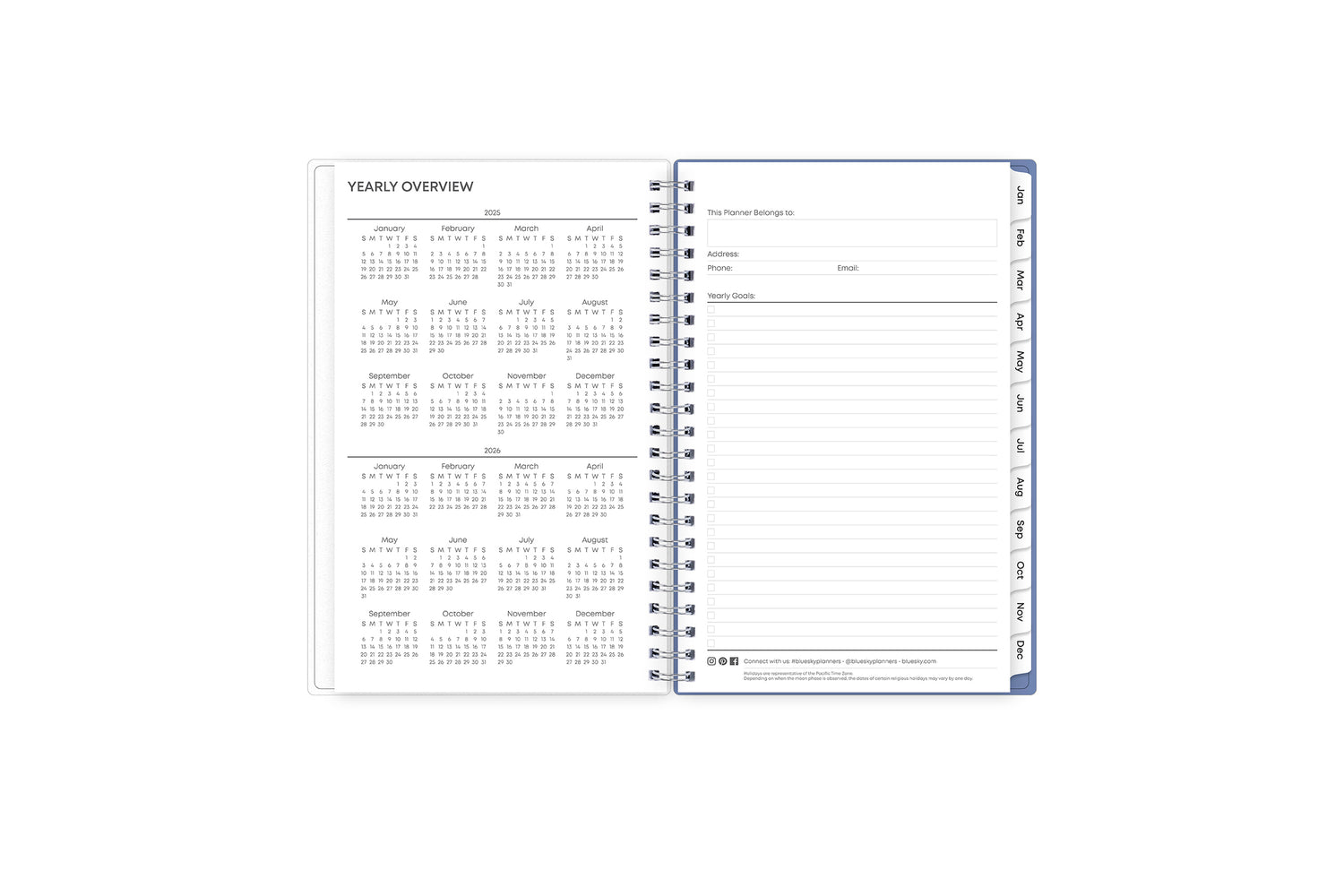 2025 and 2026 reference year calendar in 5x8 planner size
