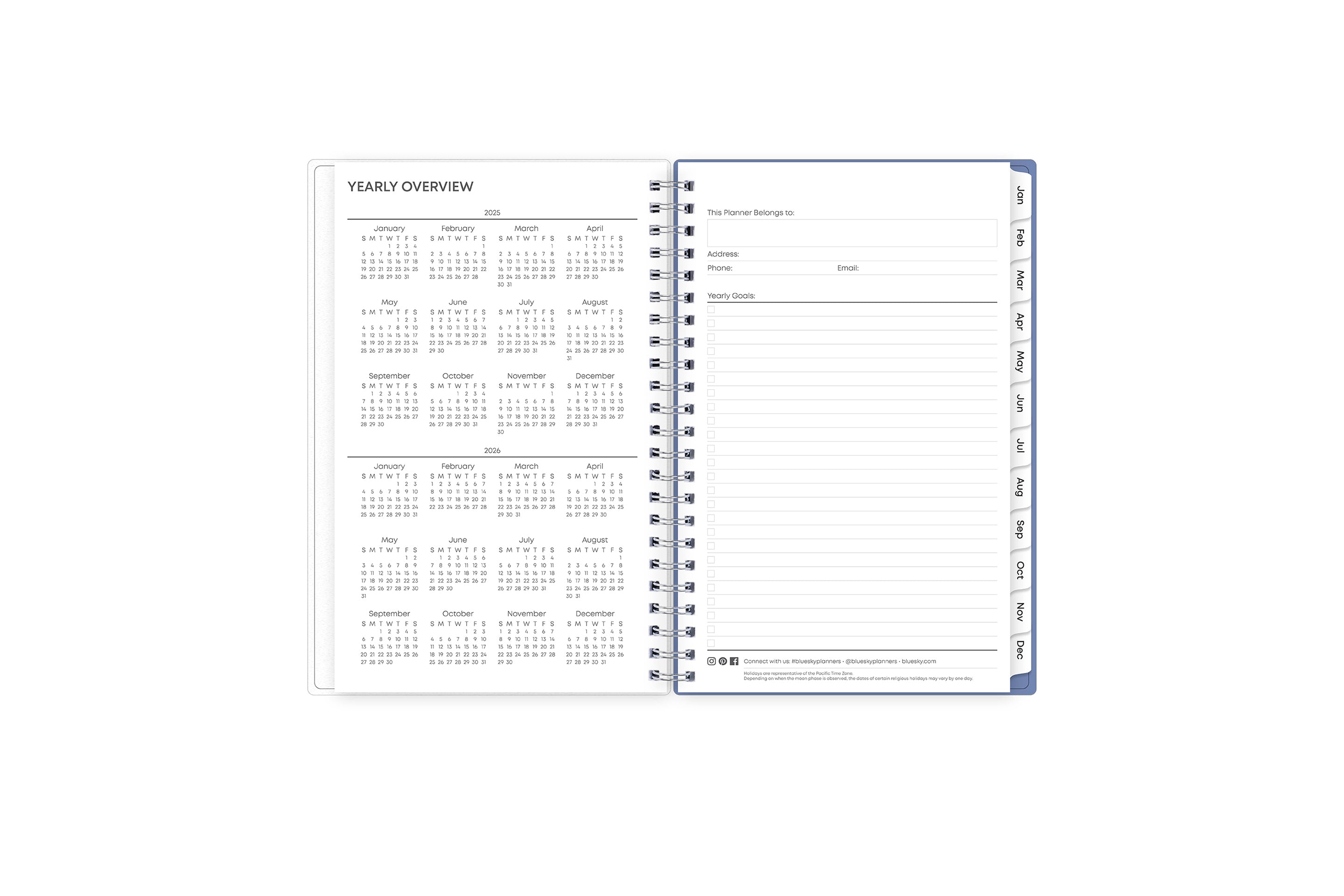 2025 and 2026 reference year calendar in 5x8 planner size