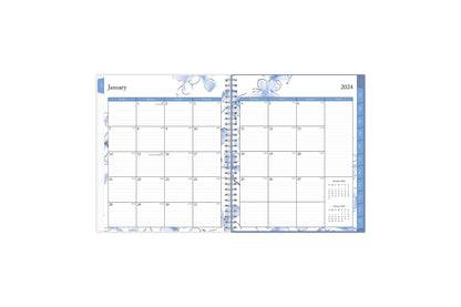 The January 2024 - December 2024 monthly spread features ample lined writing space for each day, lined notes section, reference months, and monthly to easily navigate throughout your planner