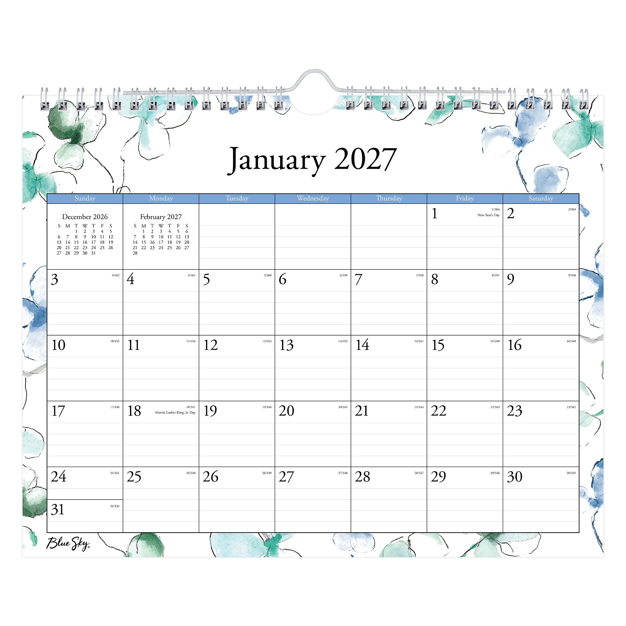 january 2027 to december 2027 wall calendar in 11x8.75 size with lined writing space and reference calendars