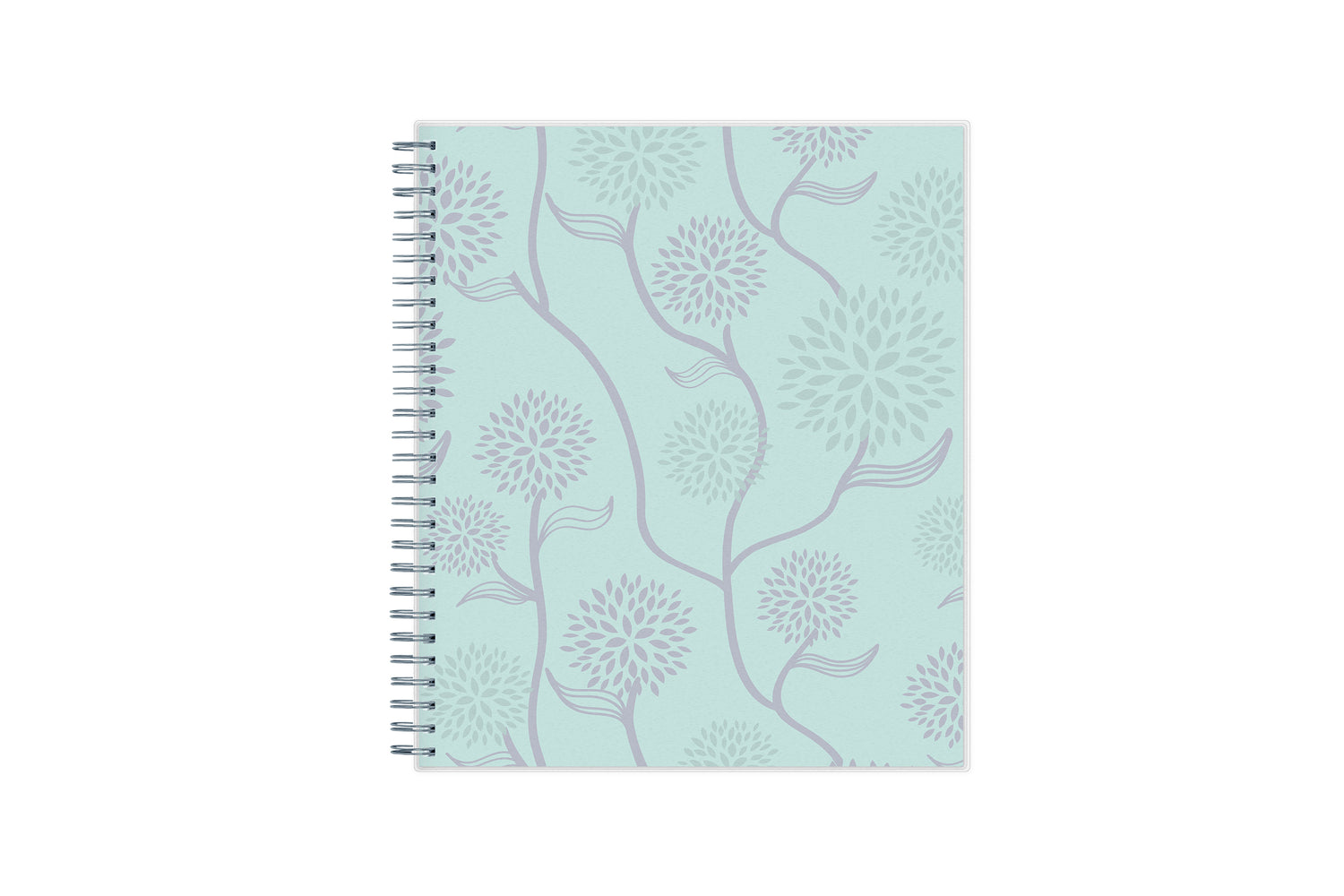 2024 monthly planner in a 8x10 planner size featuring silver binder, floral poppy flower on light blue background