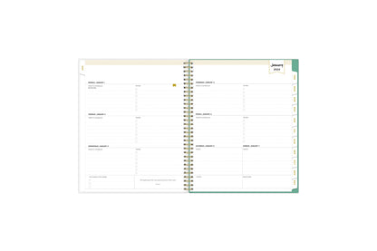 January 2024 weekly overview with to do lists, notes section, square boxes with lined writing space for dates, and whitecolored monthly tabs