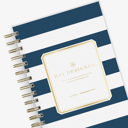 Rugby Stripe Navy 2024 Daily Monthly 5x8 Day Designer for Blue Sky Planning Calendar