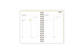 January 2024 - December 2024 daily monthly planner featuring a monthly spread with lined writing space, notes and to-do list, white monthly tabs with gold printed text, and monthly reference calendars all in a 5x8 planner size
