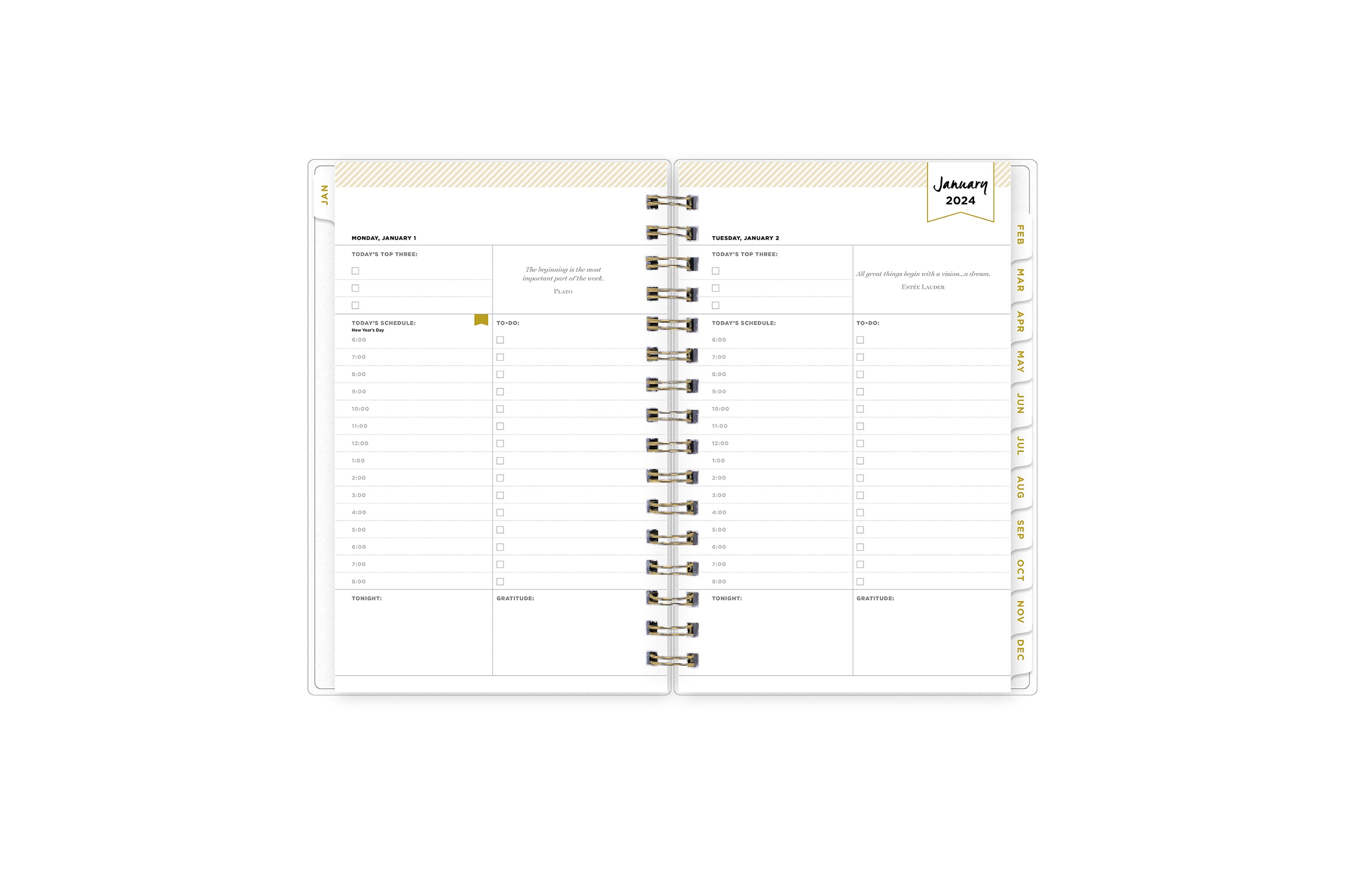 Day Designer 2024 Planner 8x10 Daily/Monthly Frosted Cover Rugby Stripe Black