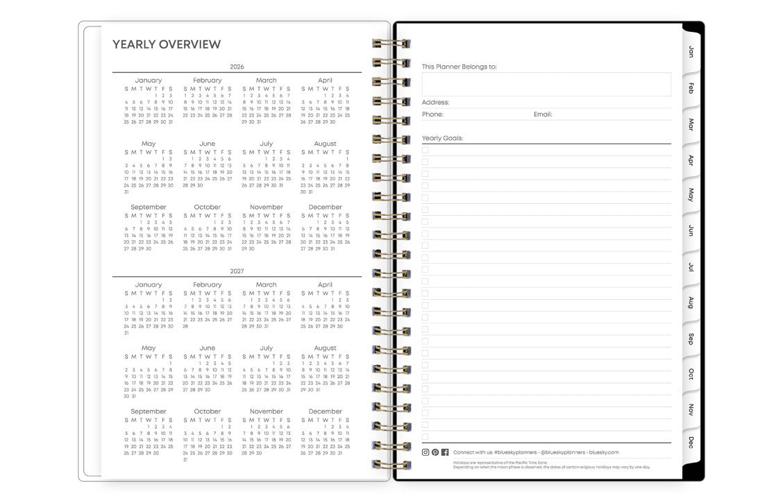 2026 Baccara Dark 5x8 Weekly Monthly Planner – Blue Sky