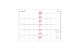 This January 2025 - December 2025 weekly monthly planner features a monthly spread with blank writing space for each day, lined notes section, reference calendars, and monthly tabs for easy navigating all in a 5x8 planner size