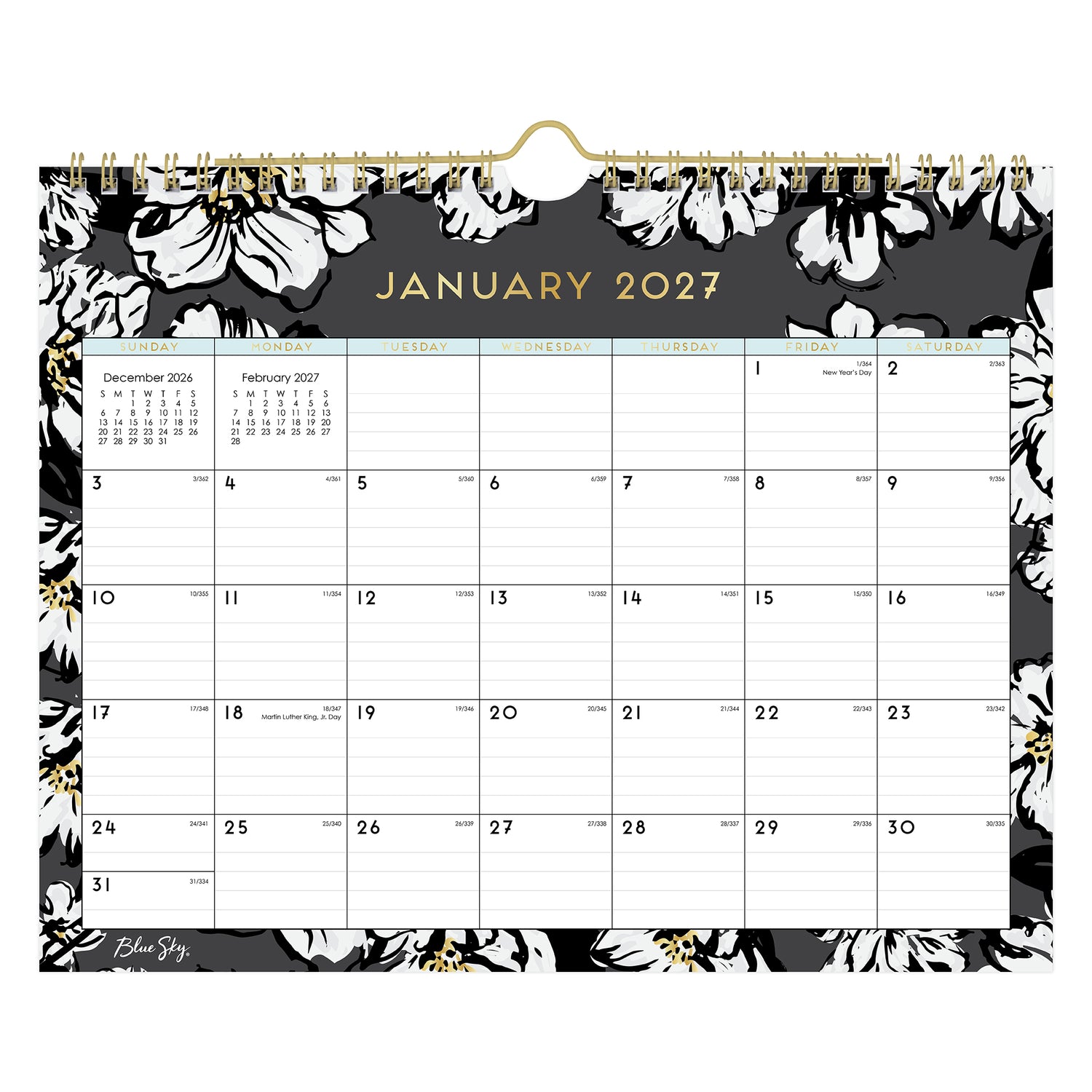 floral border on this january 2027 - december 2027 wall calendar
