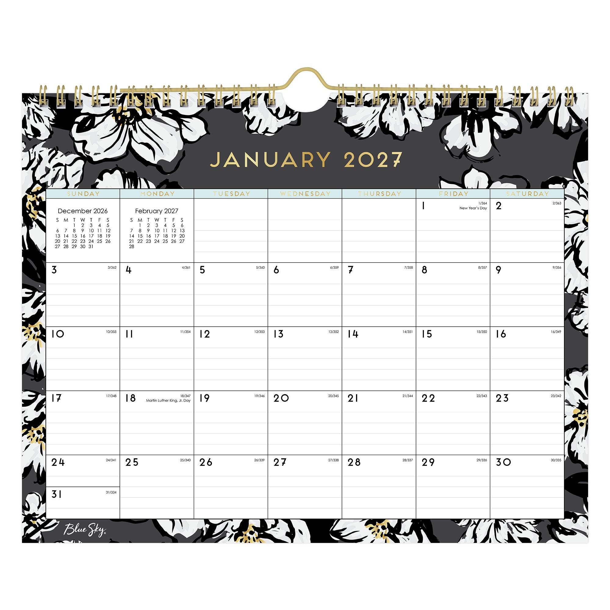 floral border on this january 2027 - december 2027 wall calendar