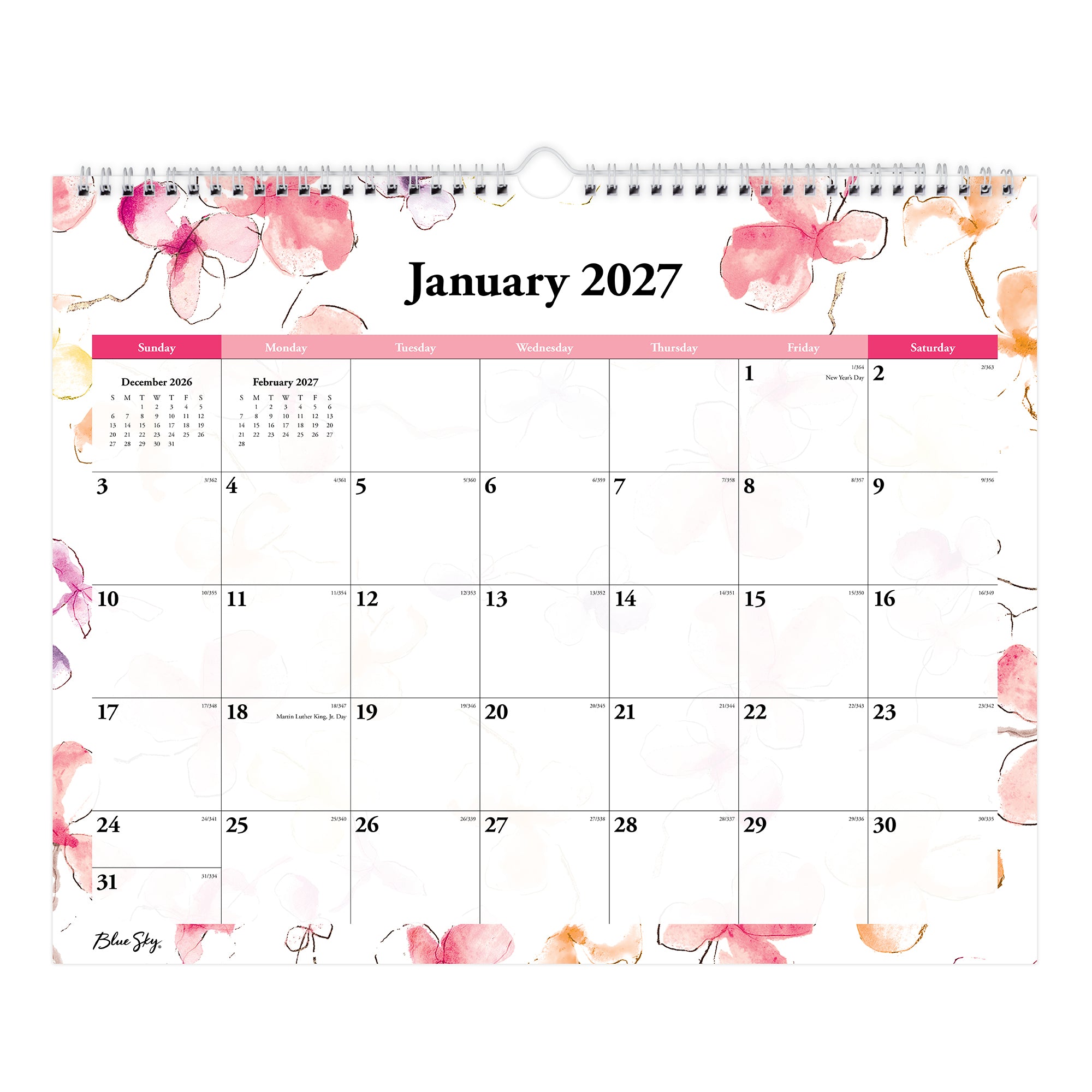 January 2027 to December 2027 with ample blank writing space with reference calendars