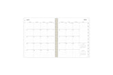 weekly monthly planner features a weekly spread with clean, lined writing space with room for notes, to-do lists, goals, projects, and blue monthly tabs in 8.5x11 page size