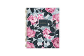 weekly monthly academic planner featuring a pink roses, shaded rose pedals, gold twin wire-o binding, and a compact 8.5x11 planner size